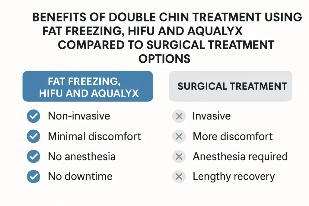 Graphic about the benefits of double chin treatment Greenford - from LA LIPO