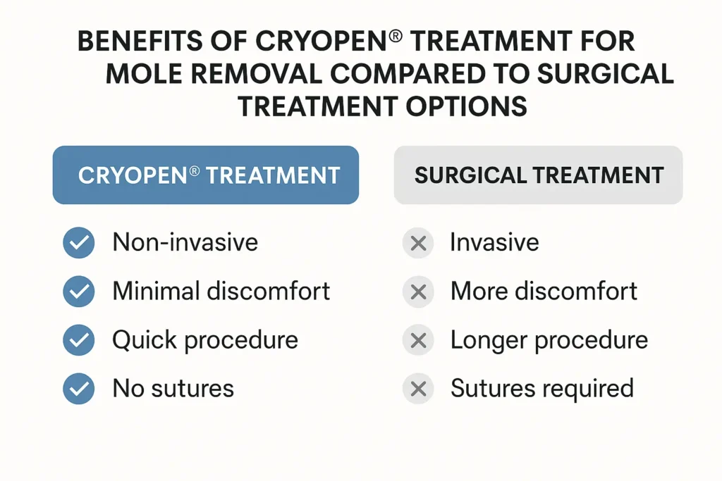 Table to show the benefits of getting moles removed Greenford from LA LIPO