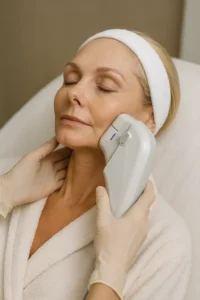 Woman receiving HIFU non surgical facelift treatment Greenford