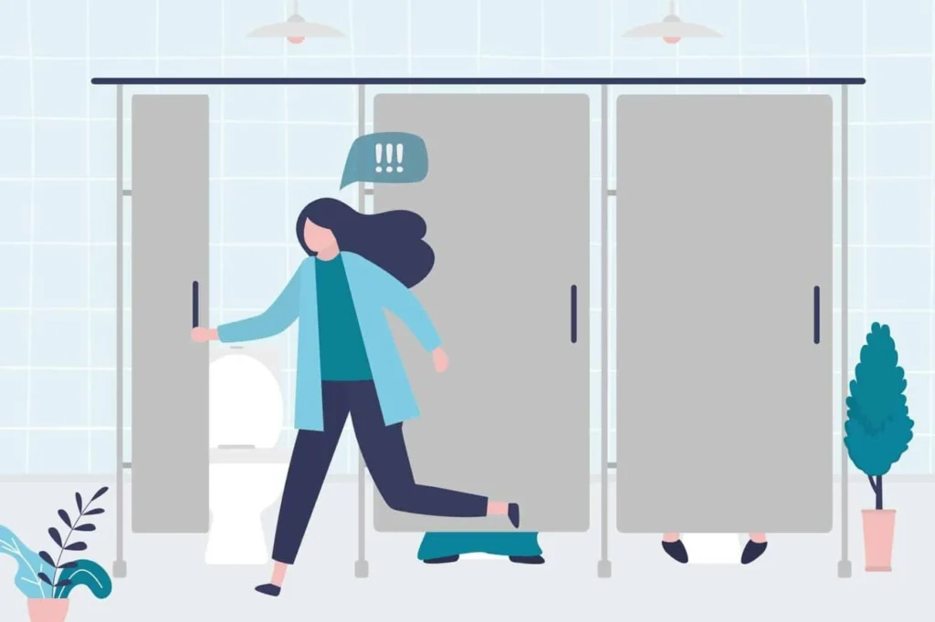 graphic of Urine incontinence Greenford woman running to the toilet.
