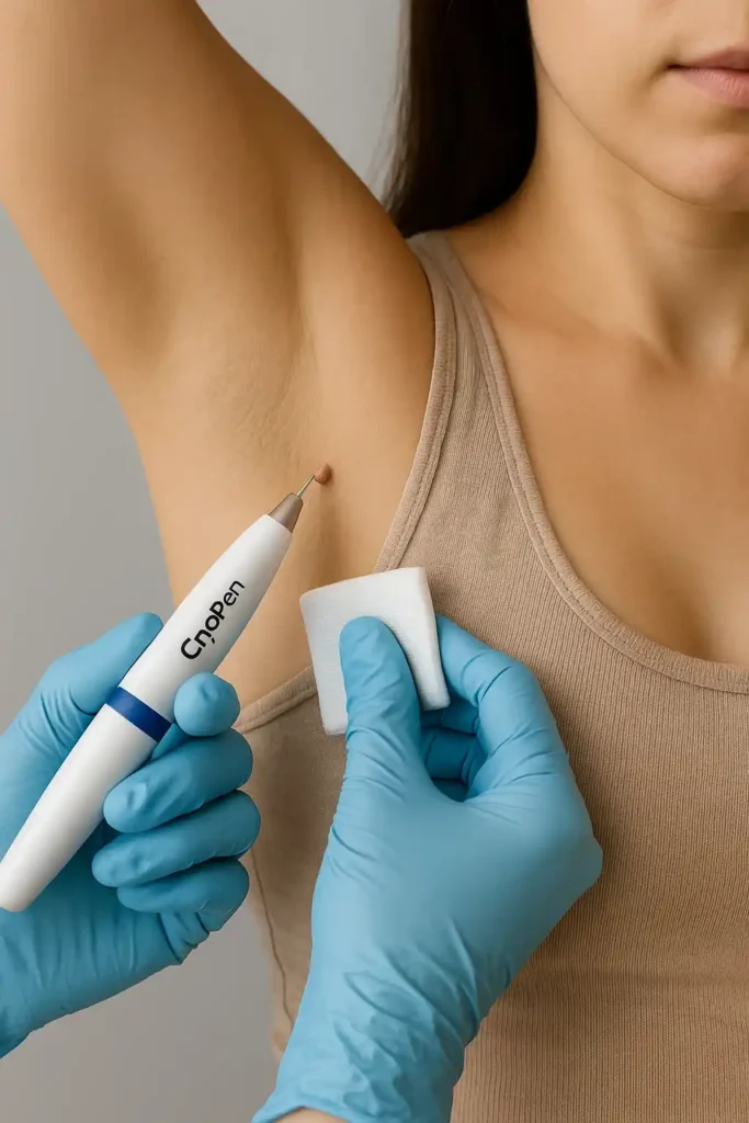 woman having cryopen to remove underarm skin tags Greenford